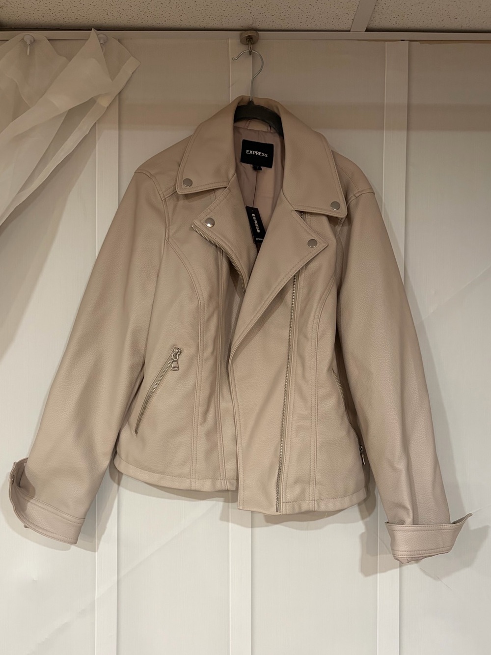 Express Beige Cream Faux-Leather Moto Jacket